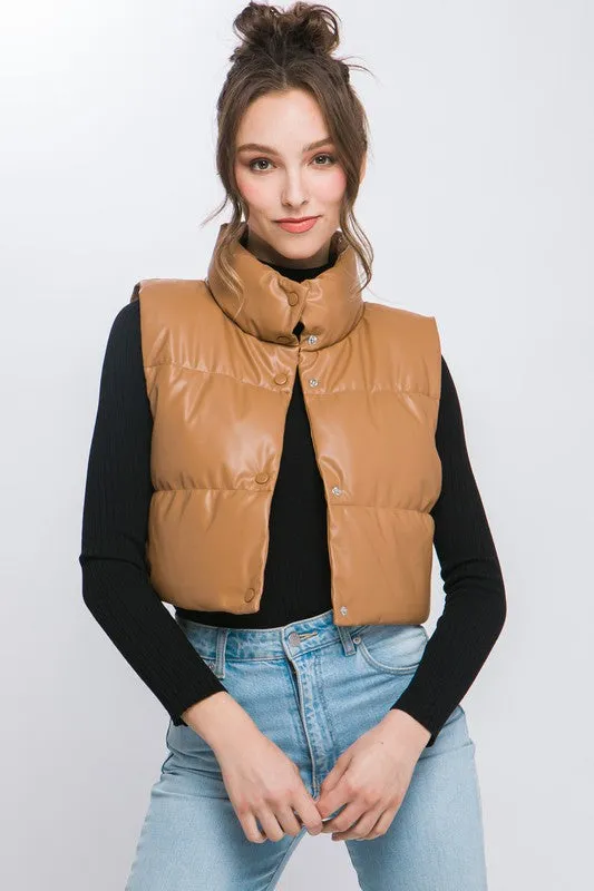 PU Faux Leather puffer West With Snap Button sold by Charming Charlie product image thumbnail 4