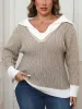 Plus Size Contrast Trim Collared Neck Sweater sold by Charming Charlie