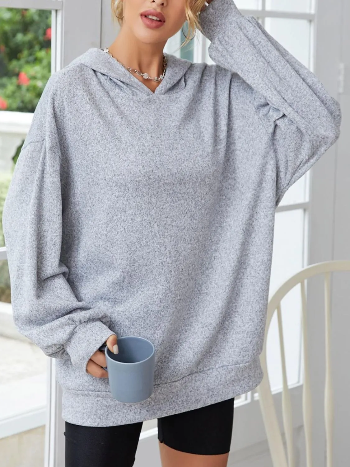 Long Sleeve Dropped Shoulder Hoodie with Ears sold by Charming Charlie product image thumbnail 5