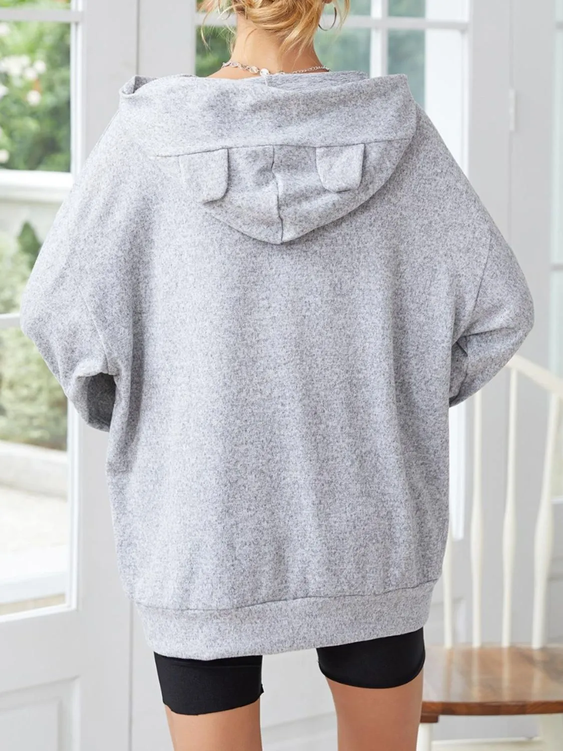 Long Sleeve Dropped Shoulder Hoodie with Ears sold by Charming Charlie product image thumbnail 2