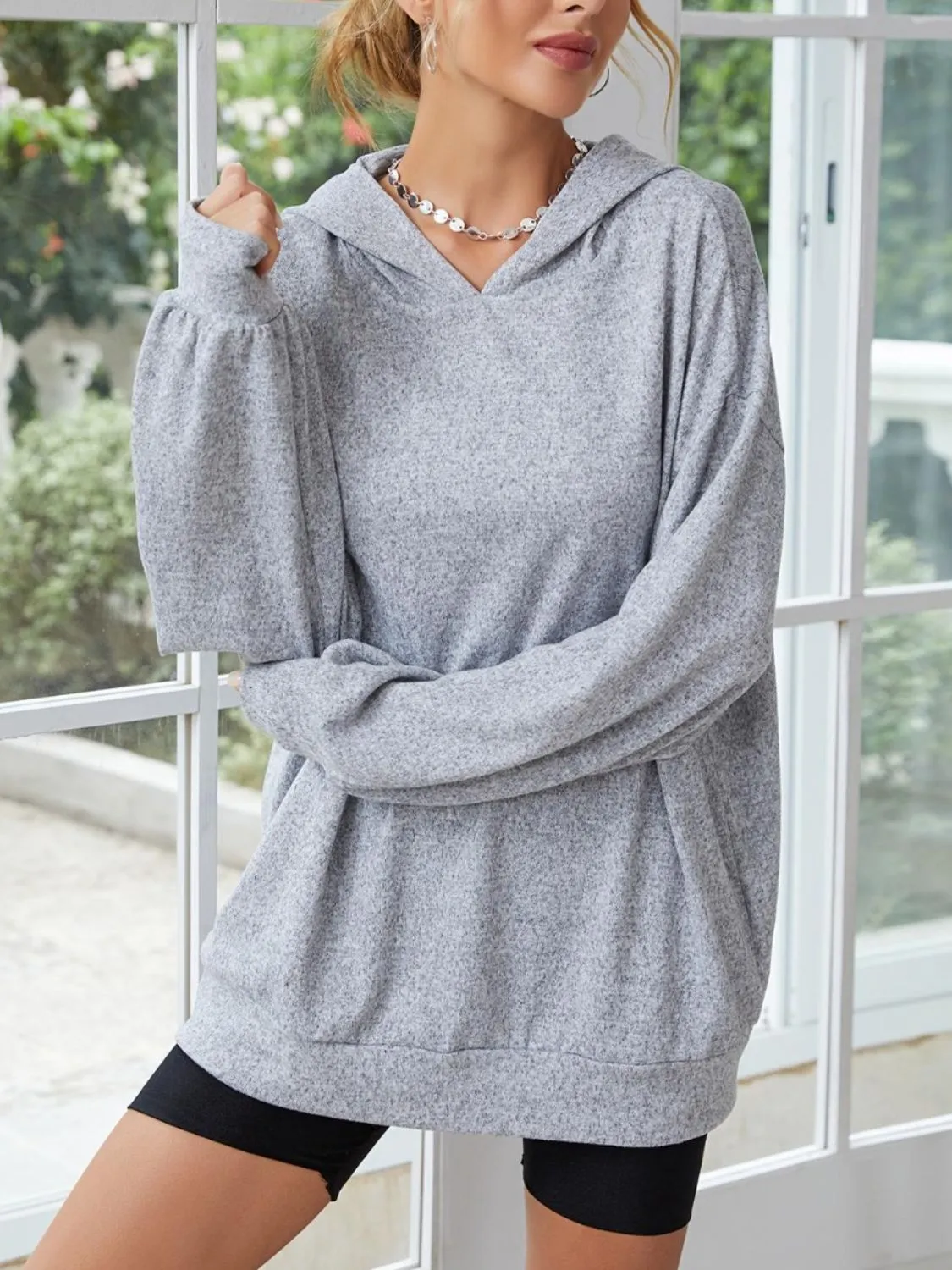 Long Sleeve Dropped Shoulder Hoodie with Ears sold by Charming Charlie product image thumbnail 4