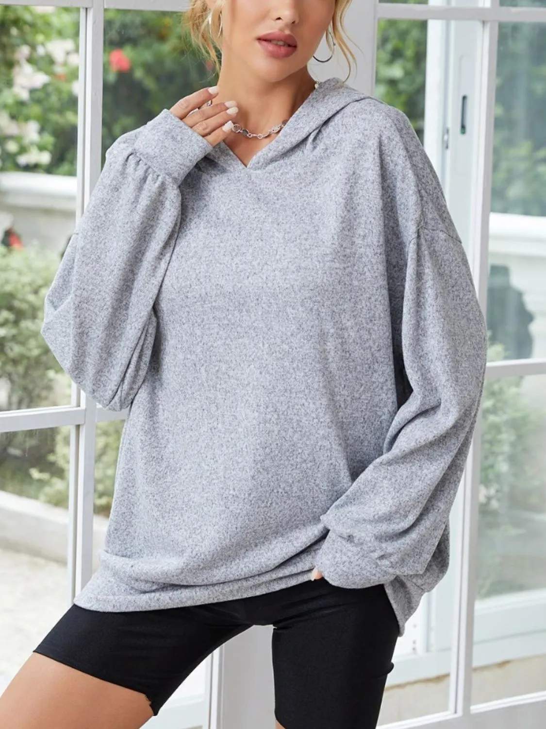 Long Sleeve Dropped Shoulder Hoodie with Ears sold by Charming Charlie