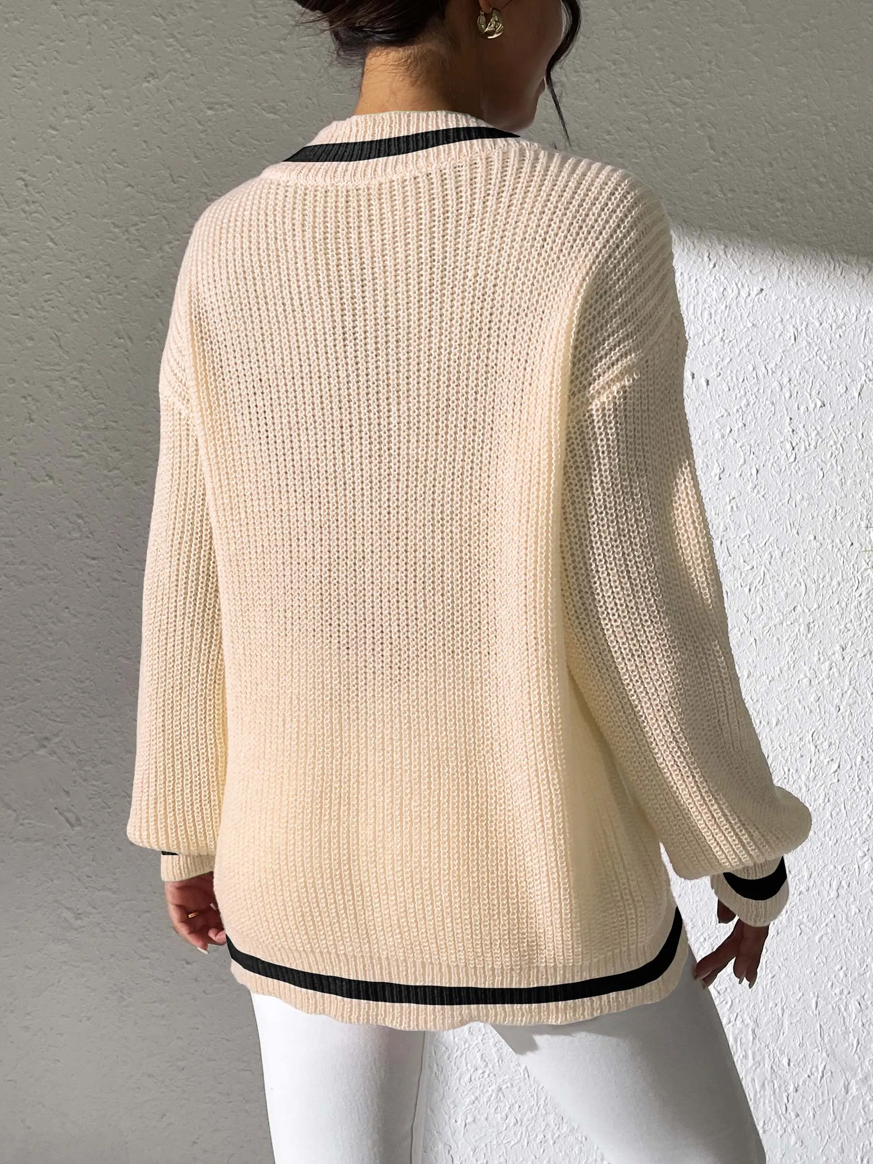 Contrast Trim V-Neck Long Sleeve Sweater sold by Charming Charlie product image thumbnail 2