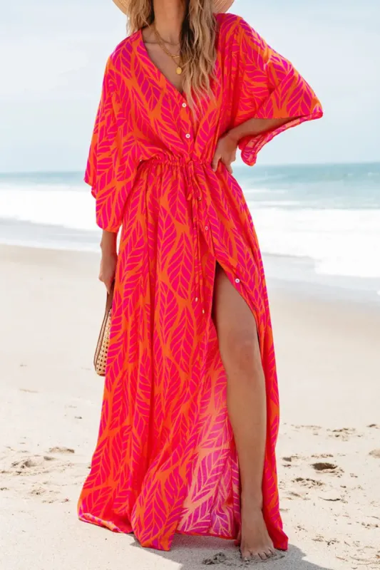 Drawstring Printed V-Neck Maxi Dress sold by Charming Charlie