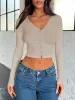 Buttoned V-Neck Long Sleeve T-Shirt sold by Charming Charlie