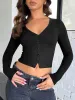 Buttoned V-Neck Long Sleeve T-Shirt sold by Charming Charlie