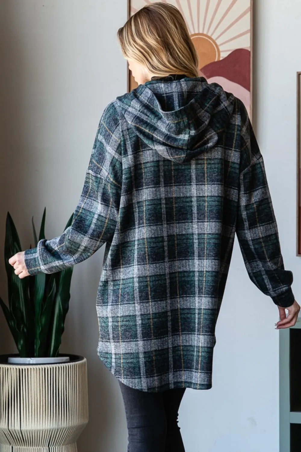 Heimish Plaid Button Down Long Sleeve Hooded Cardigan sold by Charming Charlie product image thumbnail 2