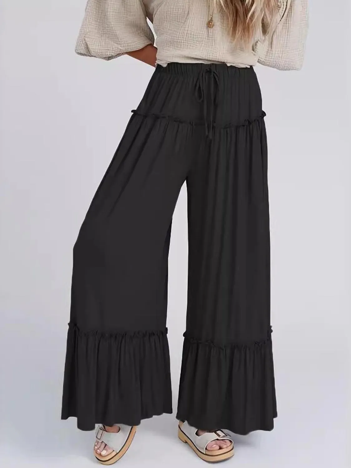 Full Size Frill Wide Leg Pants sold by Charming Charlie