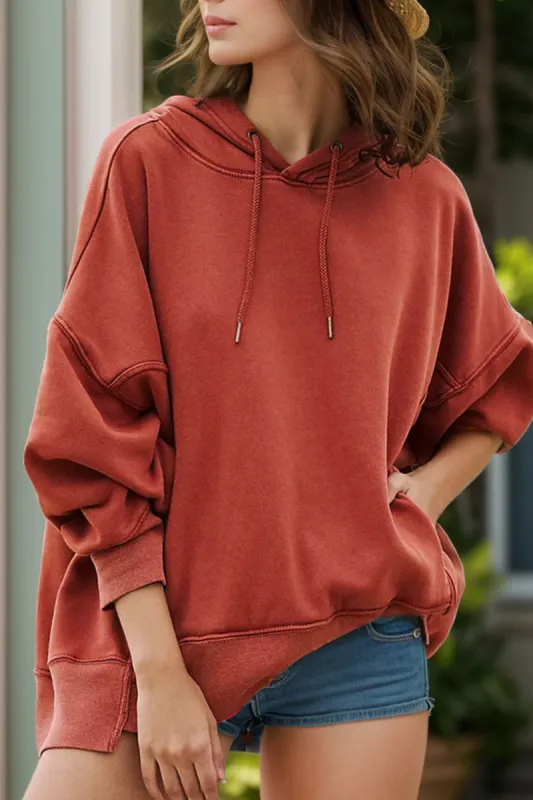 Drawstring Dropped Shoulder Long Sleeve Hoodie sold by Charming Charlie