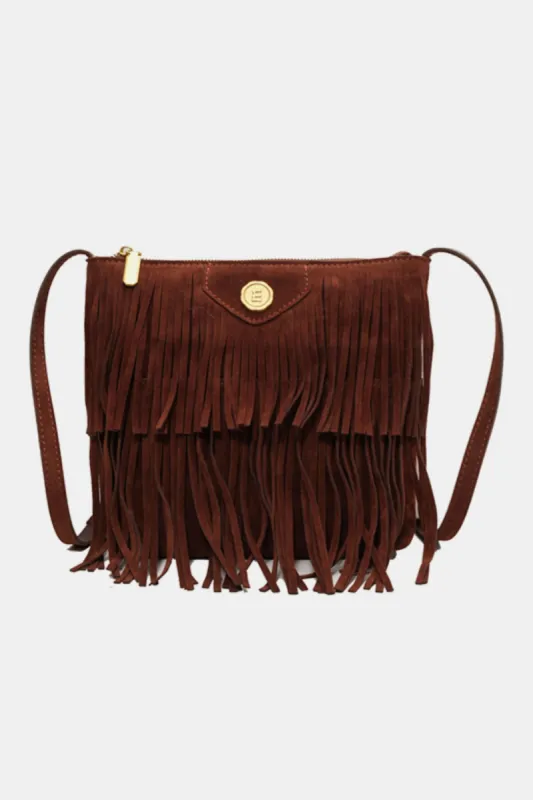 Suede Double-Layered Fringe Shoulder Bag sold by Charming Charlie