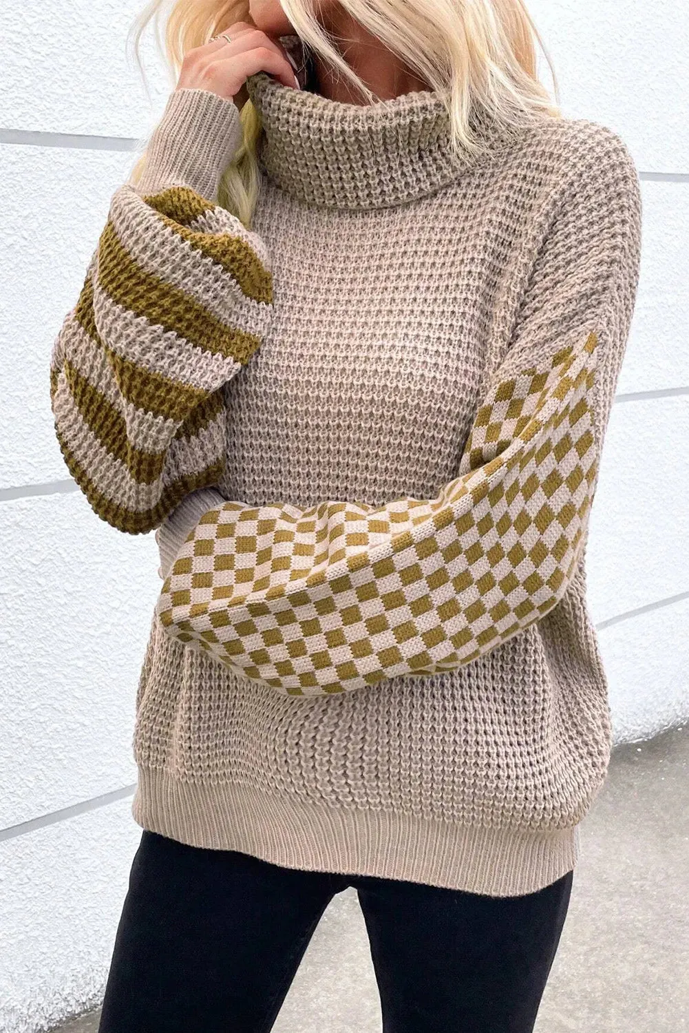 Checkered Striped Turtleneck Long Sleeve Sweater sold by Charming Charlie product image thumbnail 5