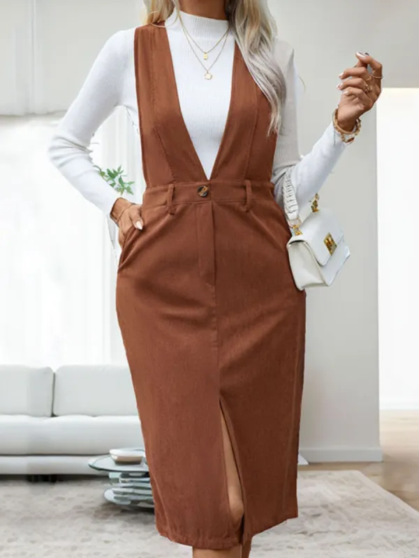 Perfee Slit Overall Dress with Pockets sold by Charming Charlie