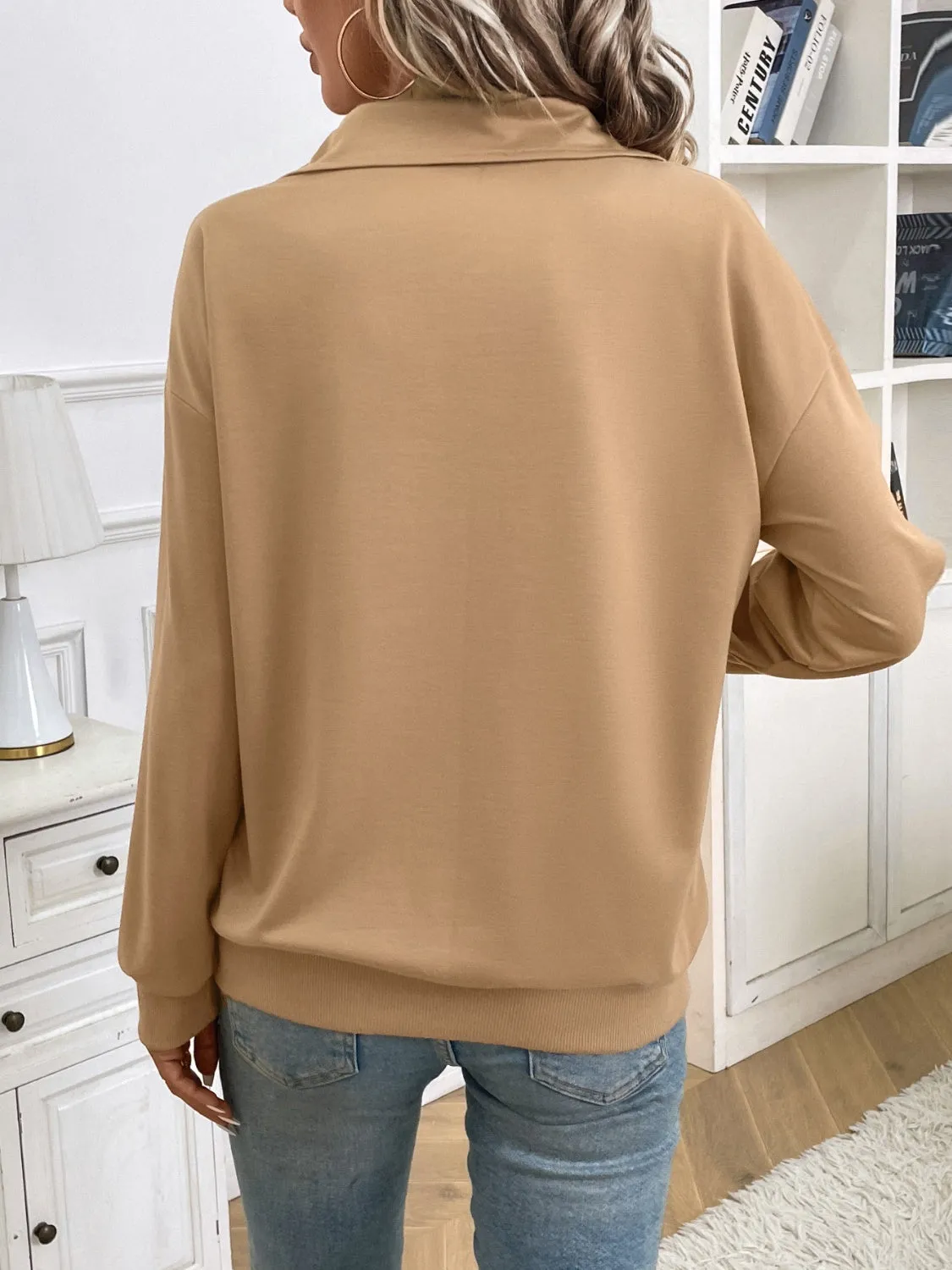 Half Zip Kangaroo Pocket Long Sleeve Sweatshirt sold by Charming Charlie product image thumbnail 2