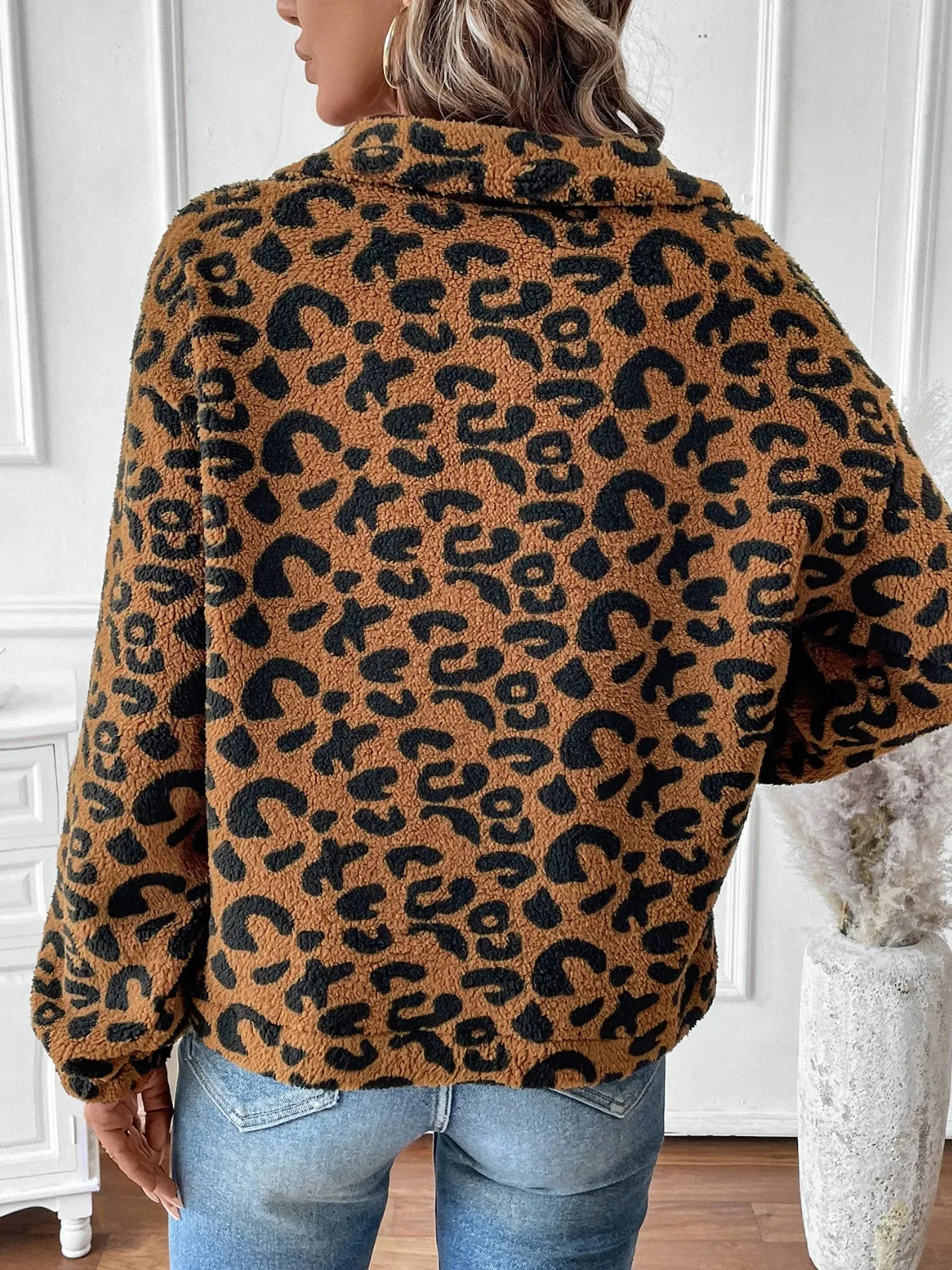 Leopard Half Zip Long Sleeve Sweatshirt sold by Charming Charlie product image thumbnail 2