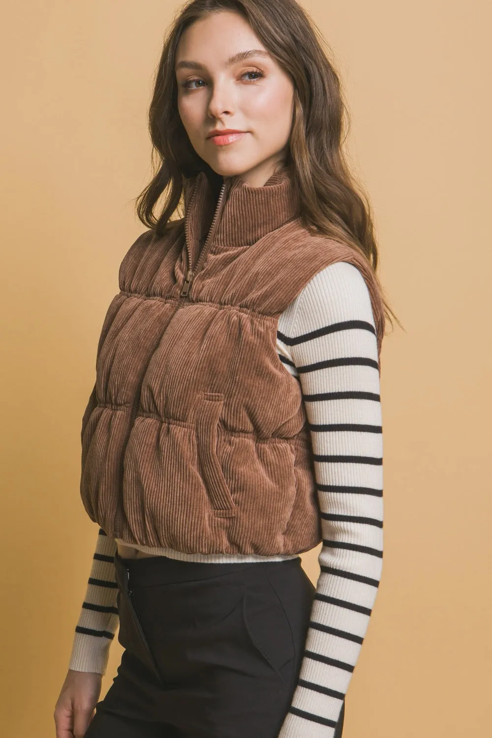 Love Tree Corduroy Zip Up Puffer Vest with Pockets sold by Charming Charlie product image thumbnail 2