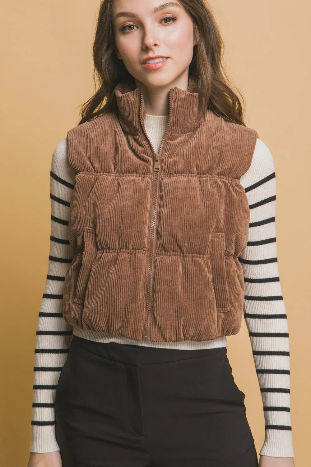 Love Tree Corduroy Zip Up Puffer Vest with Pockets sold by Charming Charlie product image thumbnail 3