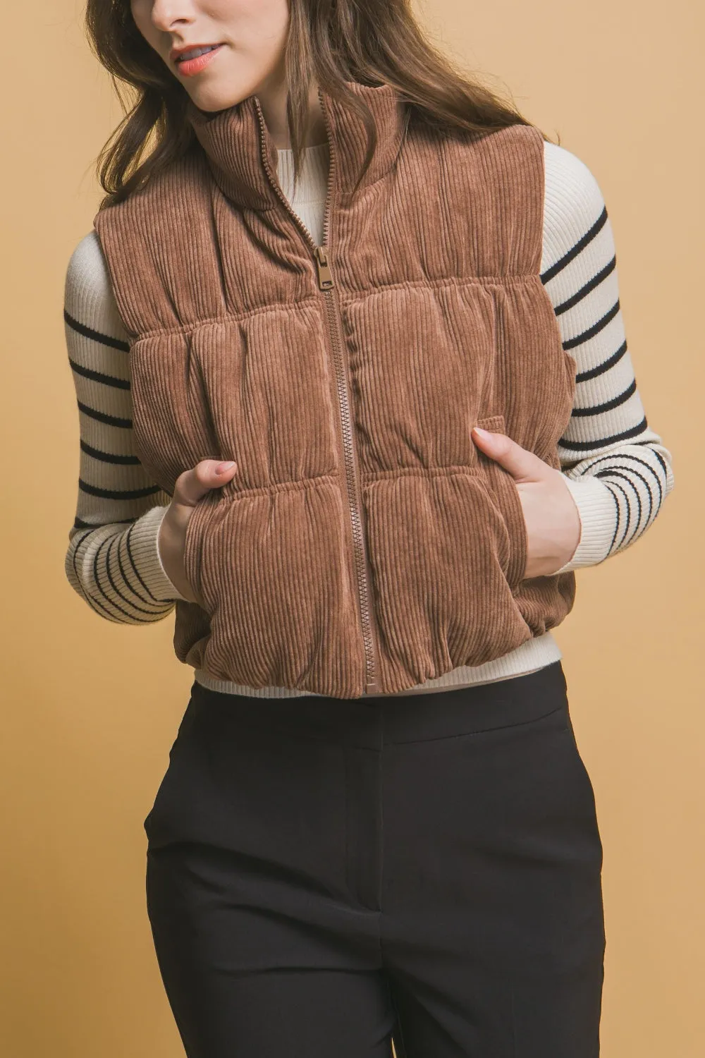 Love Tree Corduroy Zip Up Puffer Vest with Pockets sold by Charming Charlie product image thumbnail 4