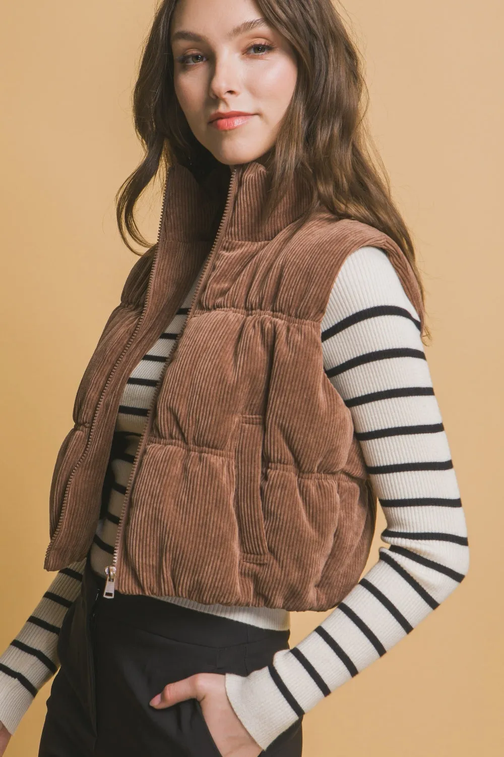 Love Tree Corduroy Zip Up Puffer Vest with Pockets sold by Charming Charlie