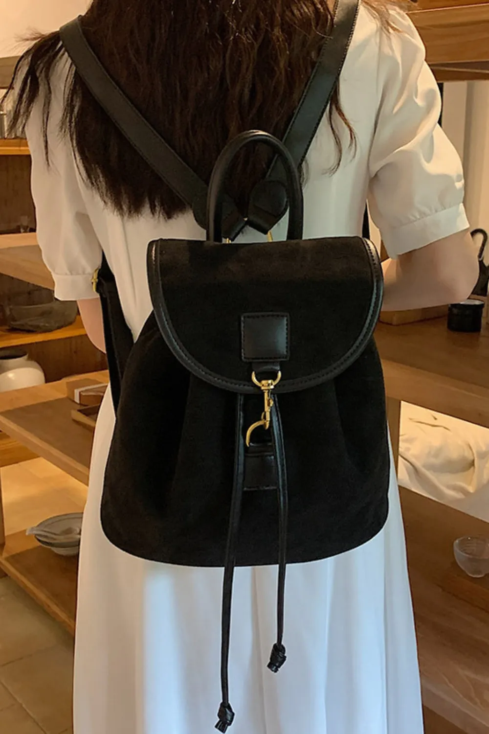 Suede Drawstring Backpack Bag sold by Charming Charlie product image thumbnail 4