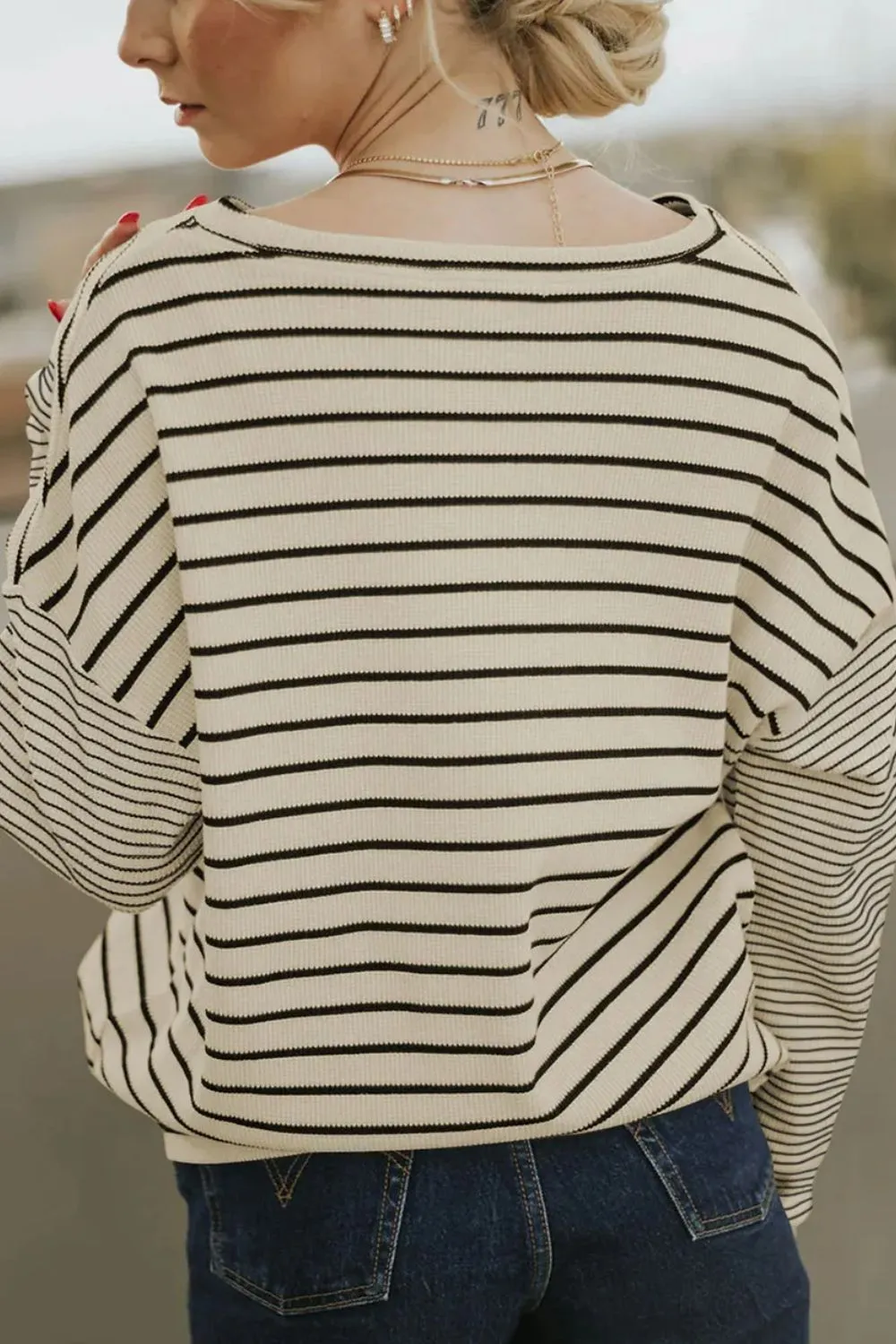 Striped Round Neck Dropped Shoulder Top sold by Charming Charlie product image thumbnail 5