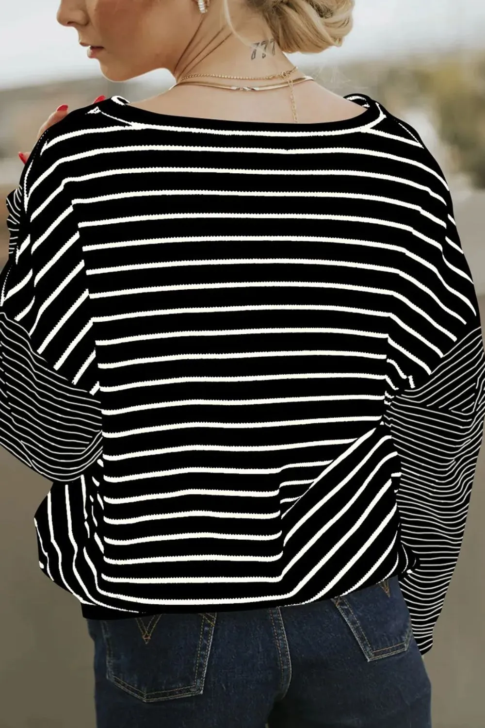 Striped Round Neck Dropped Shoulder Top sold by Charming Charlie product image thumbnail 3