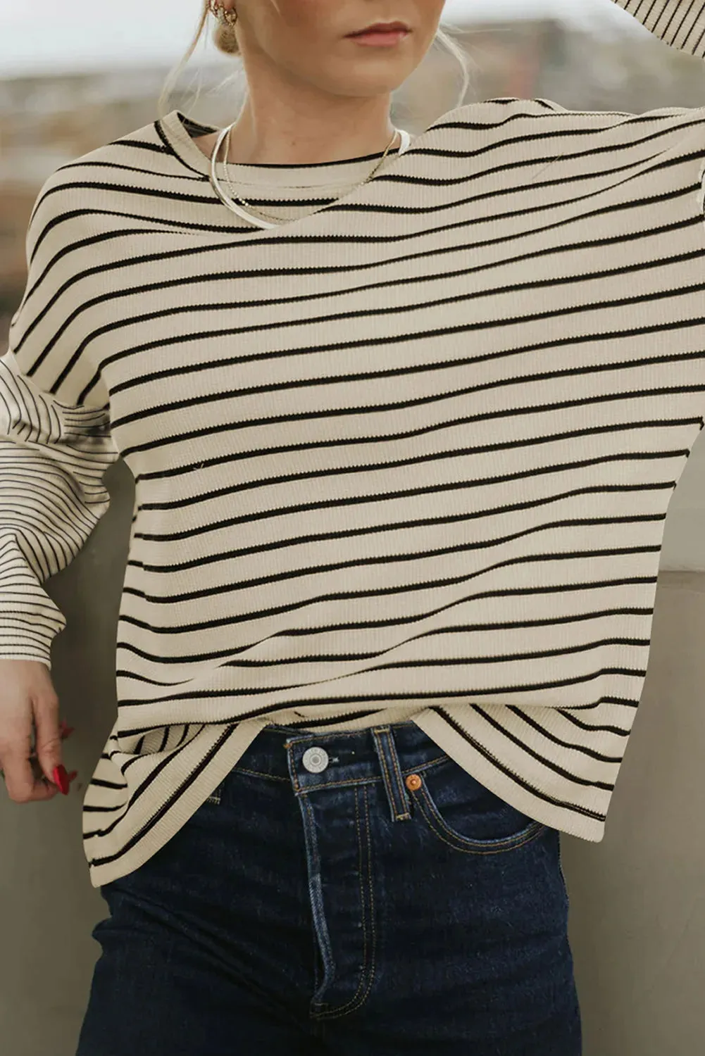 Striped Round Neck Dropped Shoulder Top sold by Charming Charlie product image thumbnail 4