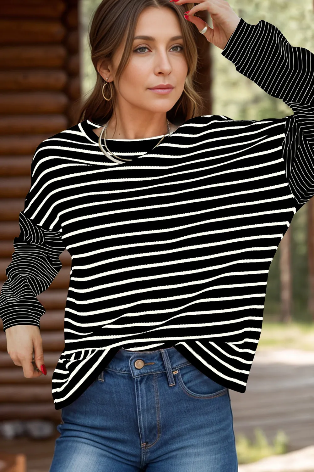 Striped Round Neck Dropped Shoulder Top sold by Charming Charlie