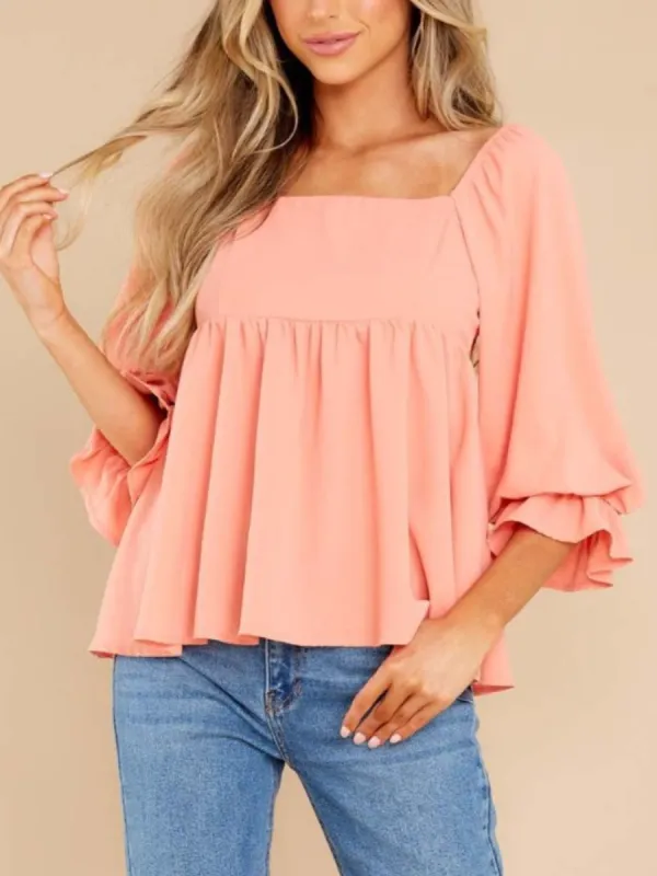 Smocked Square Neck Flounce Sleeve Blouse sold by Charming Charlie
