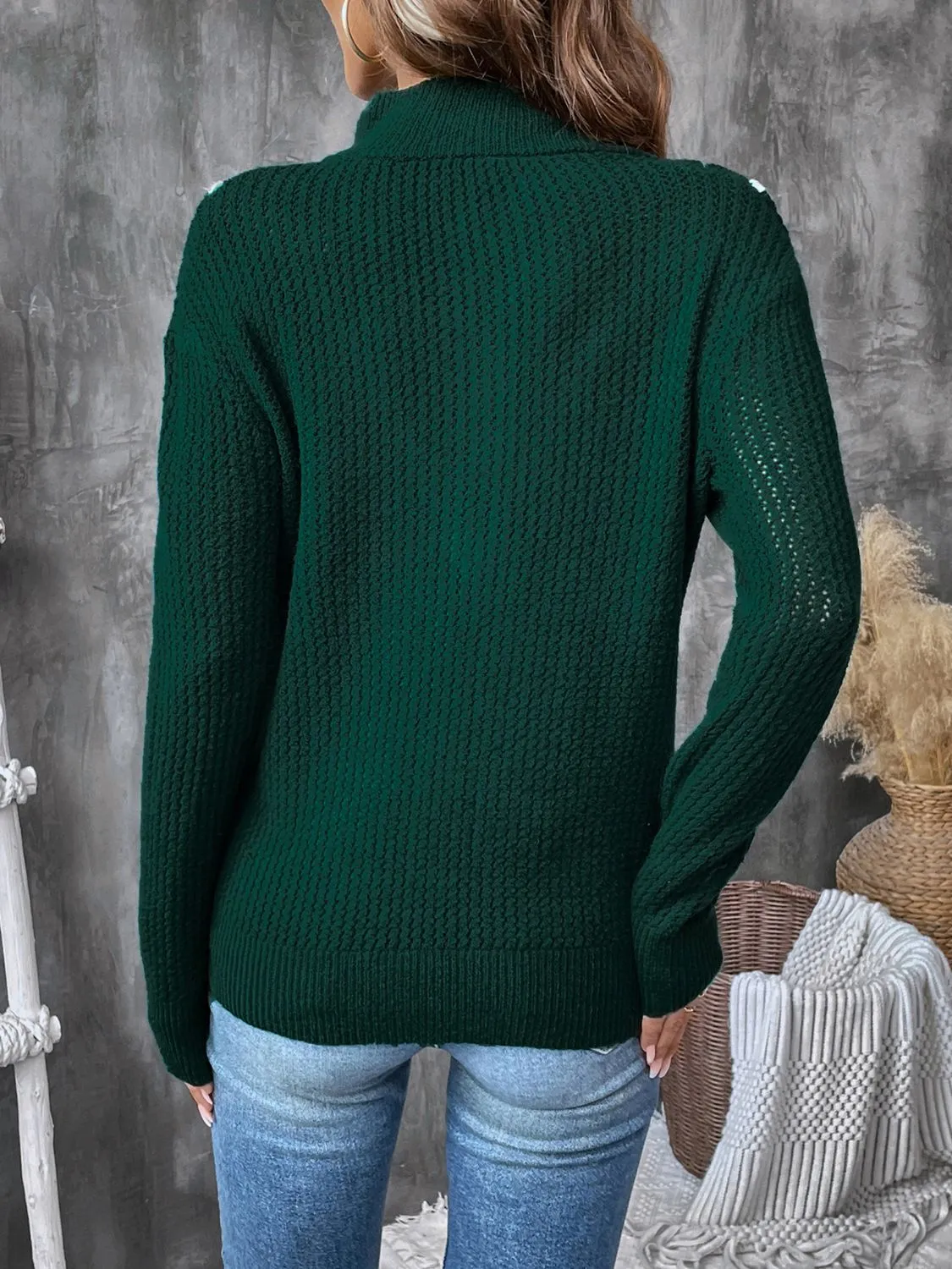Perfee Contrast Half Zip Long Sleeve Sweater sold by Charming Charlie product image thumbnail 2