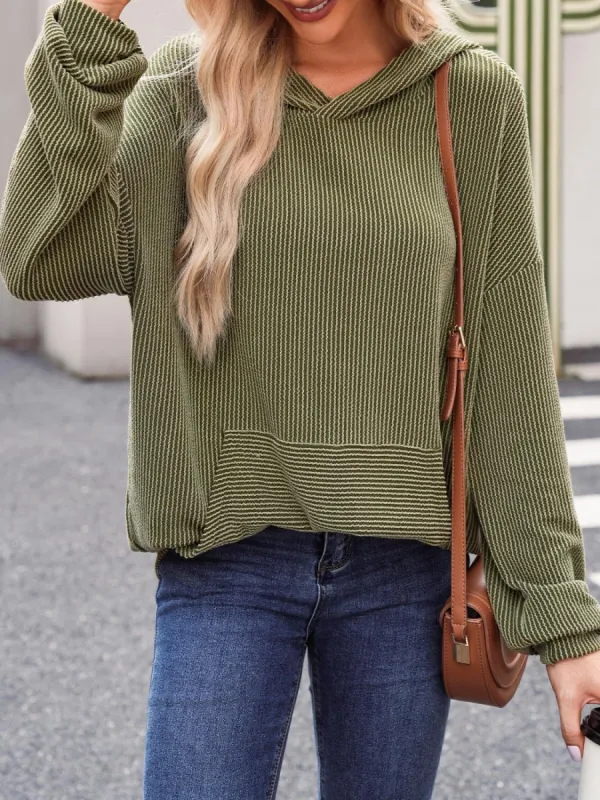 Double Take Textured Kangaroo Pocket Long Sleeve Hoodie sold by Charming Charlie