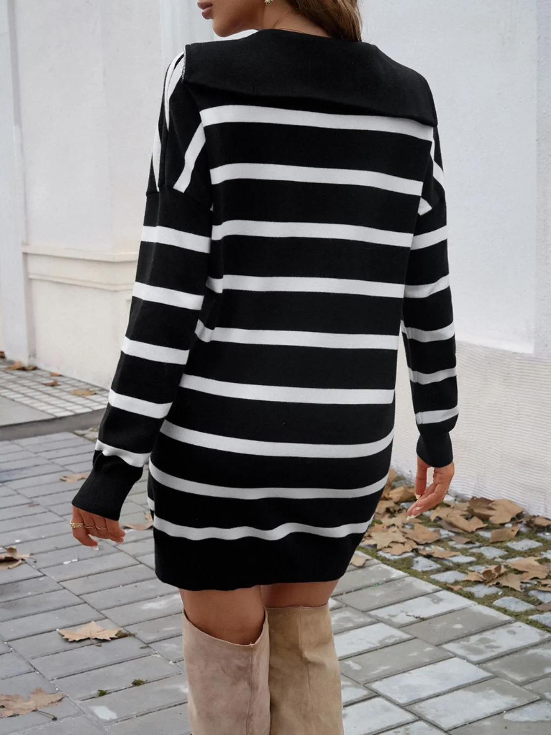 Devine Quarter Zip Striped Long Sleeve Sweater Dress sold by Charming Charlie product image thumbnail 2