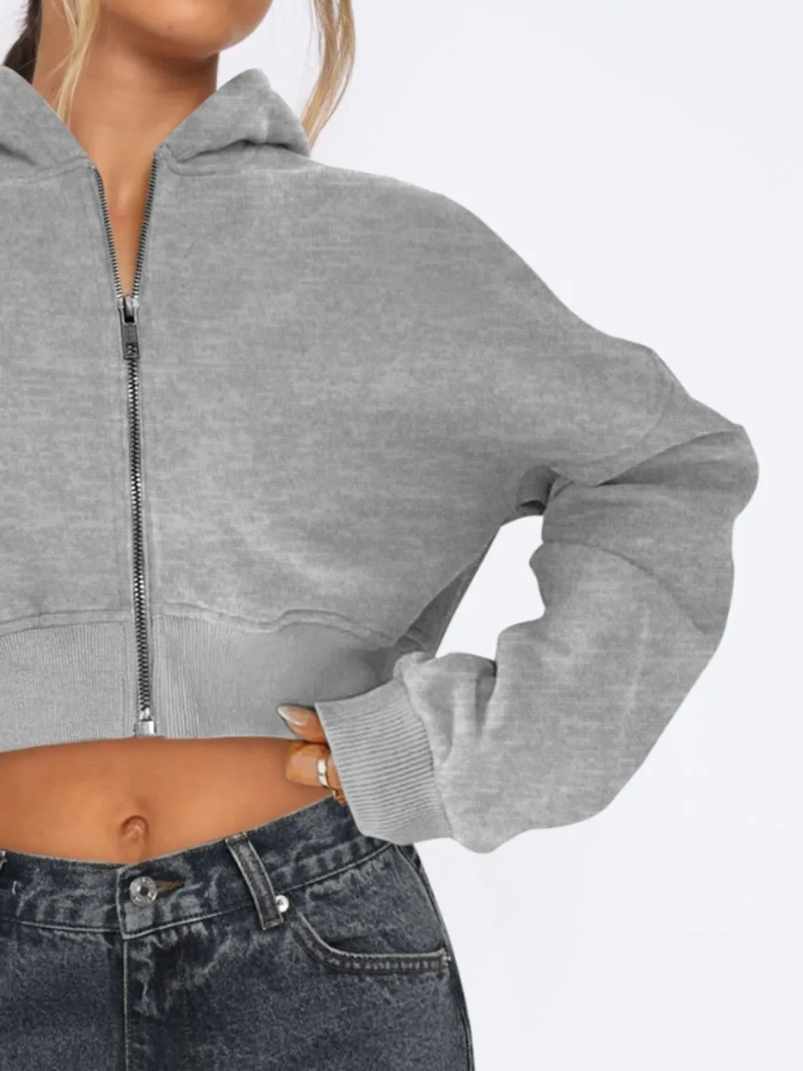 Zip Up Long Sleeve Hooded Cropped Jacket sold by Charming Charlie product image thumbnail 3