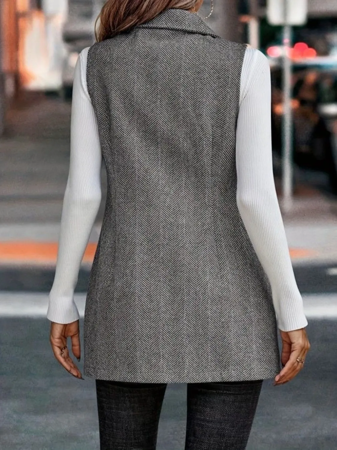 Buttoned Collared Neck Longline Vest Coat sold by Charming Charlie product image thumbnail 5