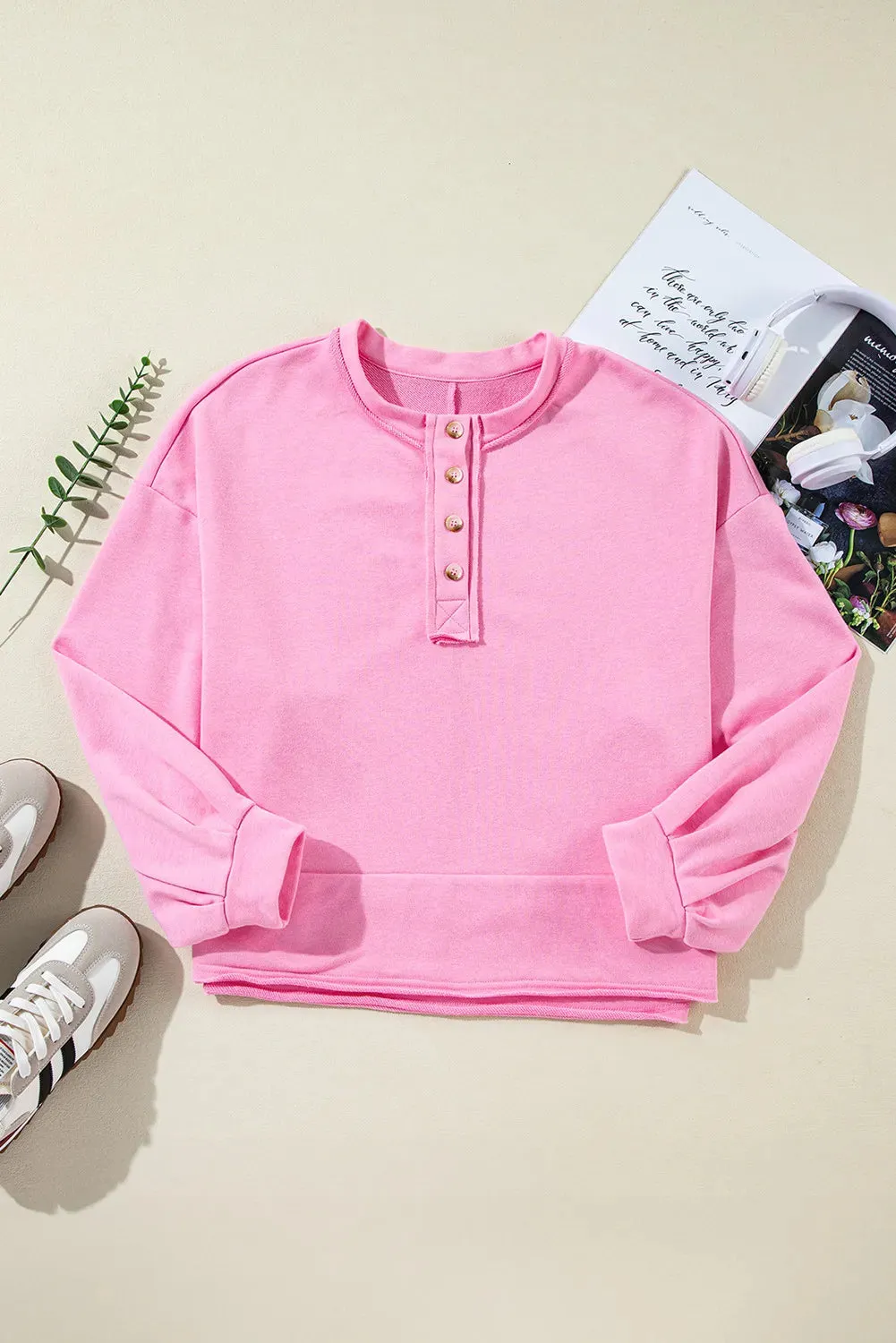 Half Button Long Sleeve Sweatshirt sold by Charming Charlie product image thumbnail 3