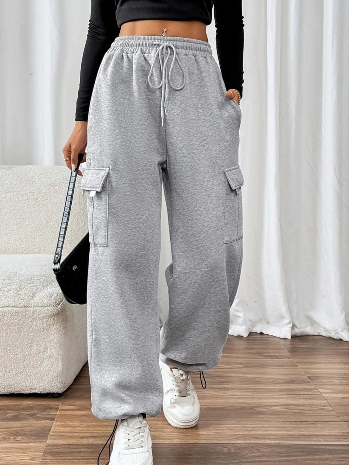 Perfee Drawstring Elastic Waist Joggers with Pockets sold by Charming Charlie
