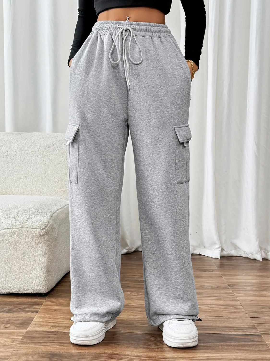 Perfee Drawstring Elastic Waist Joggers with Pockets sold by Charming Charlie product image thumbnail 3
