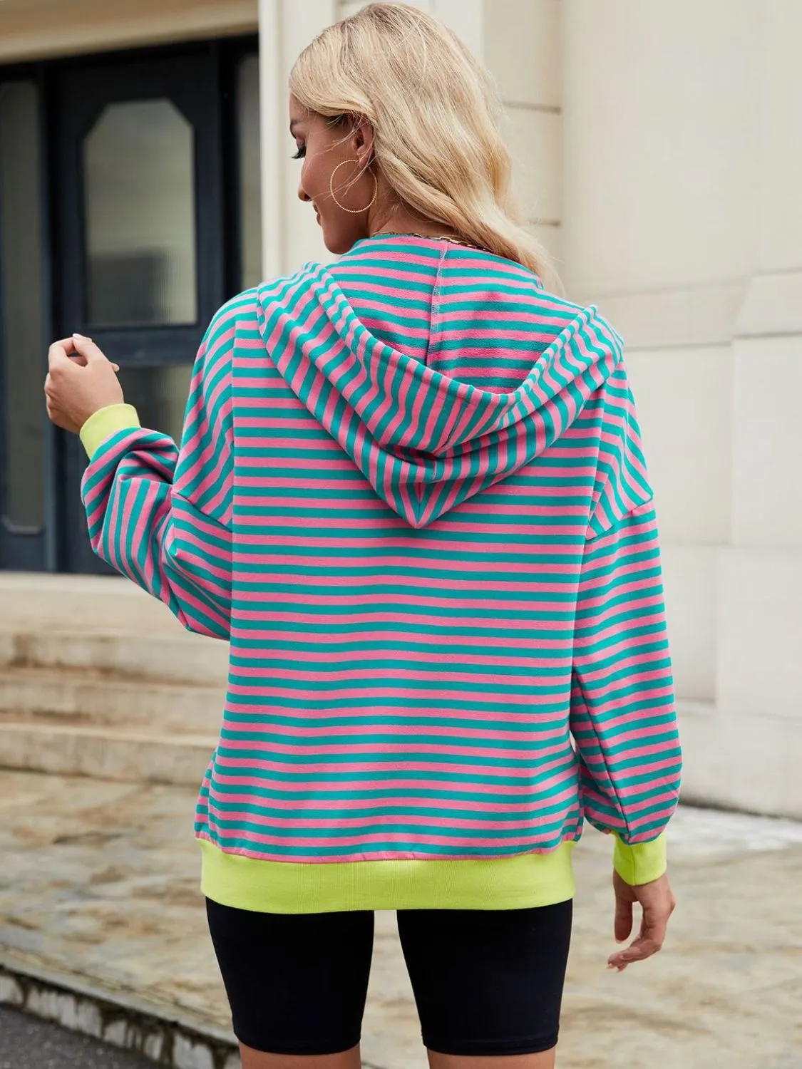 Drawstring Striped Zip Up Long Sleeve Hoodie sold by Charming Charlie product image thumbnail 2