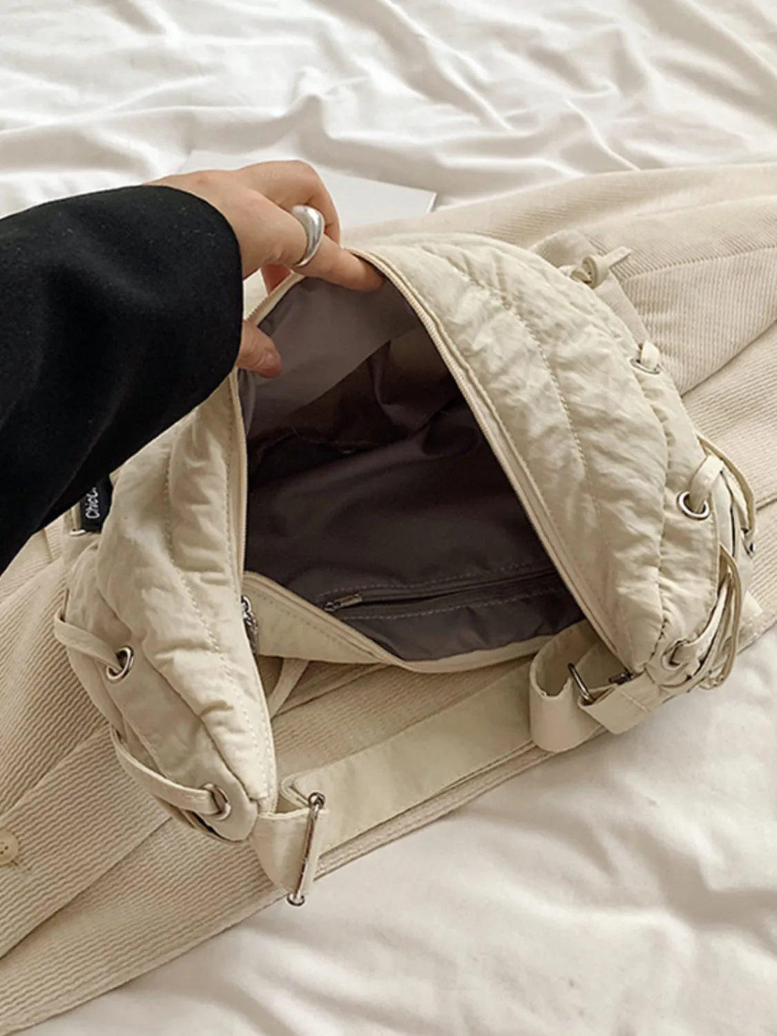 Lace-Up Polyester Crossbody Bag sold by Charming Charlie product image thumbnail 3