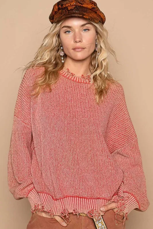 POL Distressed Washed Drop Shoulder Sweater sold by Charming Charlie
