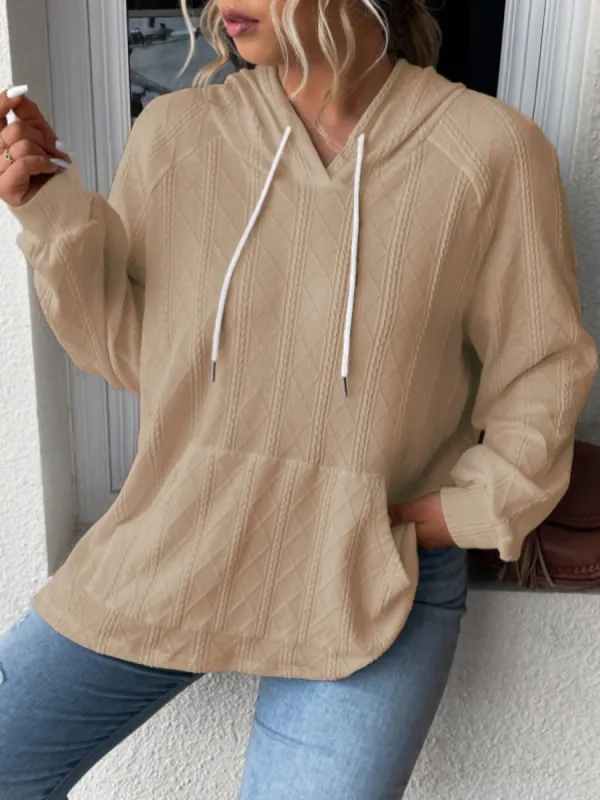 Full Size Drawstring Long Sleeve Hoodie sold by Charming Charlie