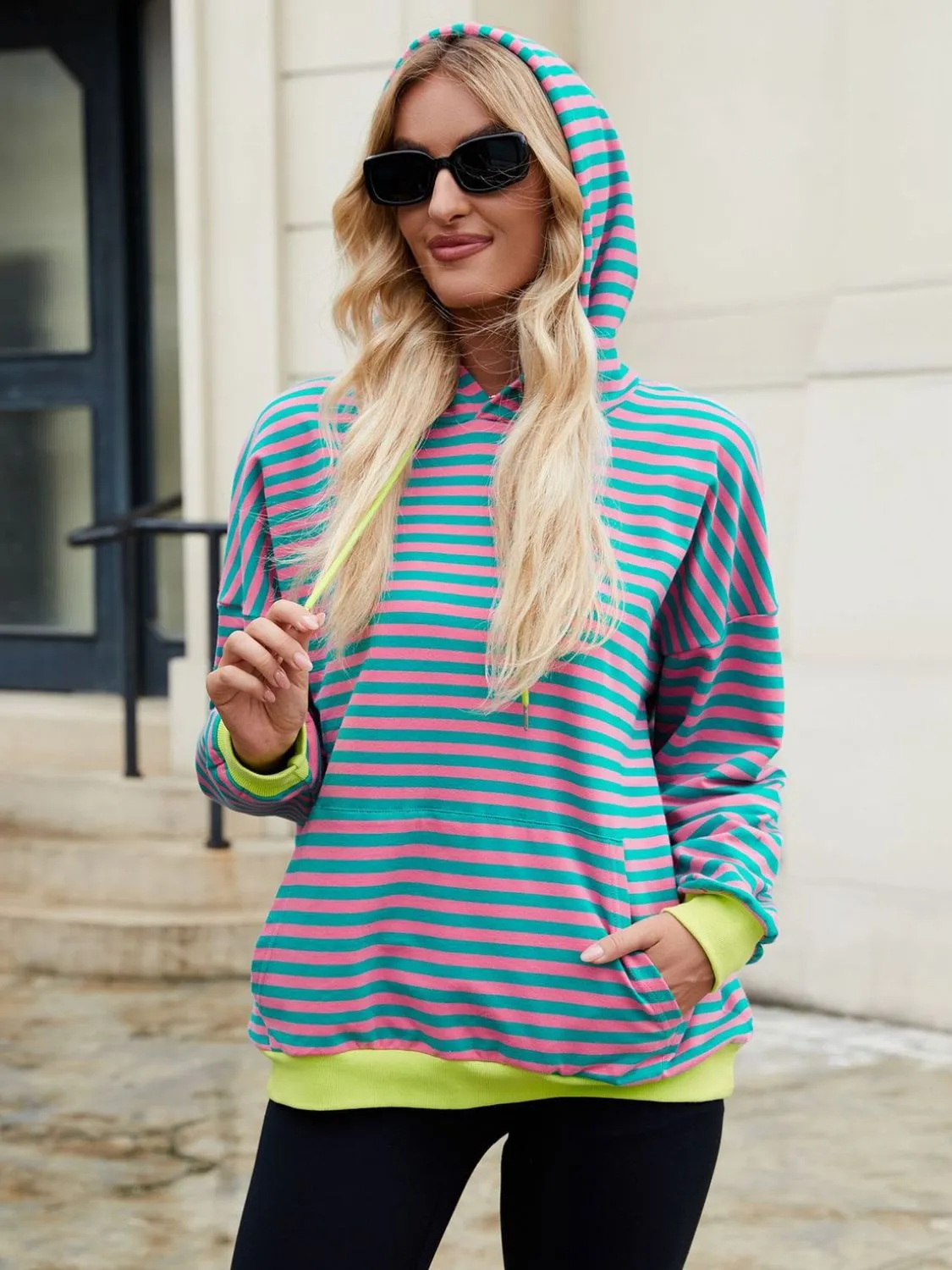Drawstring Contrast Striped Long Sleeve Hoodie sold by Charming Charlie product image thumbnail 5