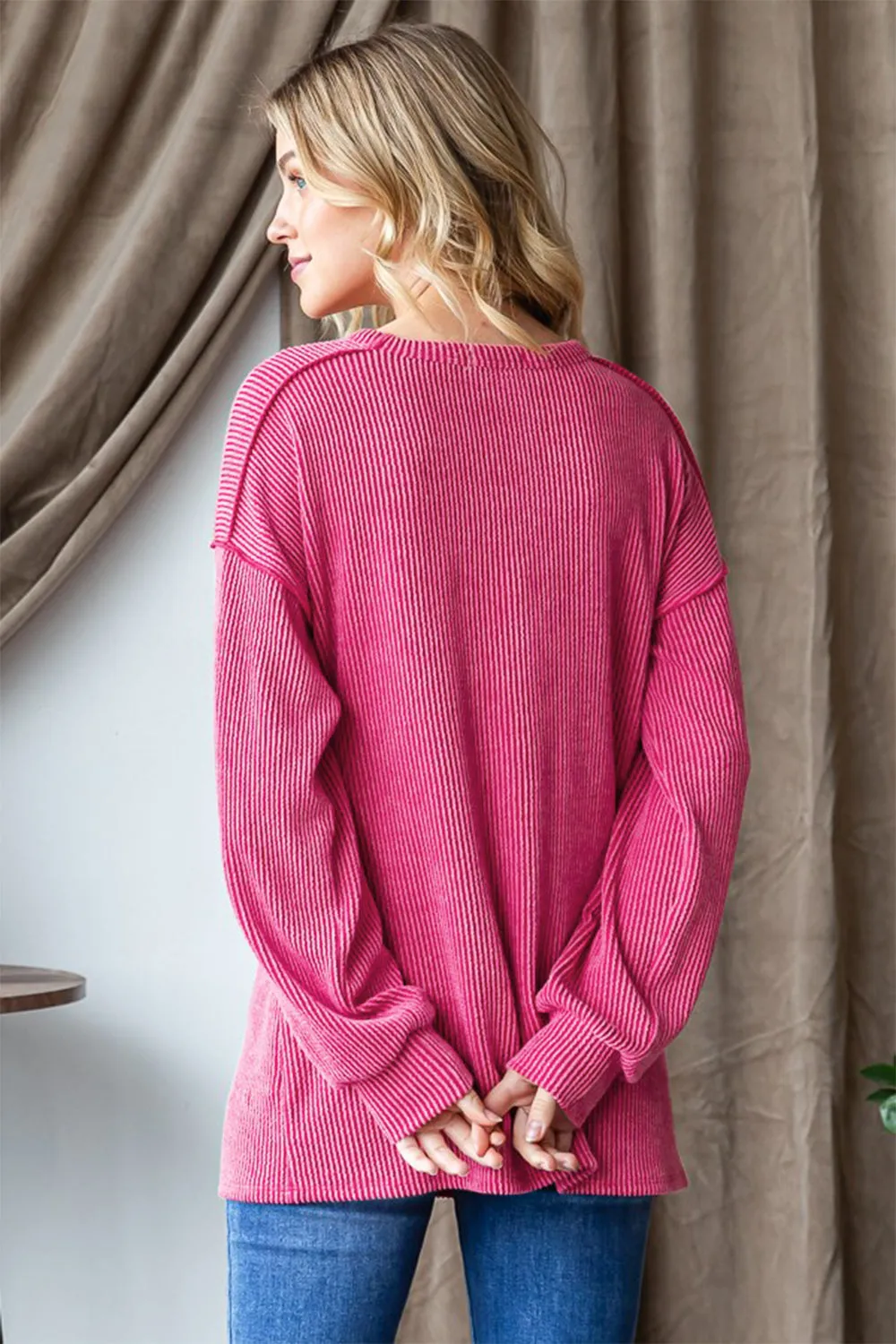 Heimish Ribbed Exposed Seam Long Sleeve T-Shirt sold by Charming Charlie product image thumbnail 2