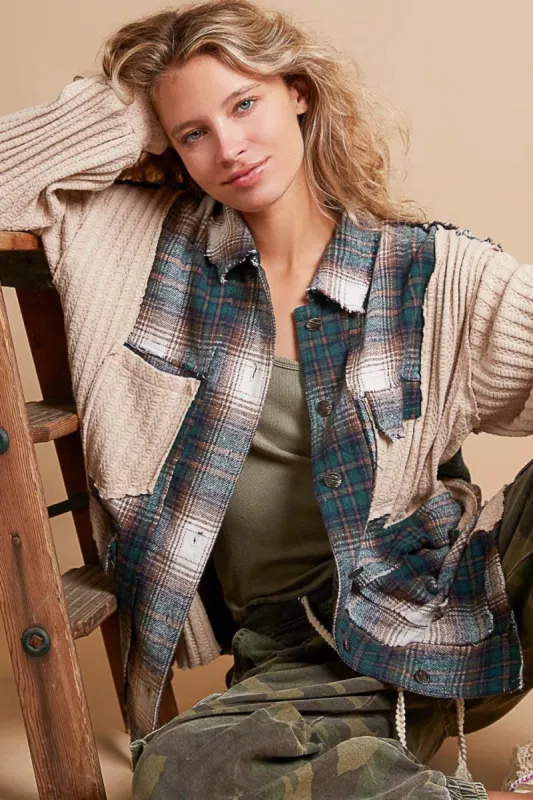 POL Plaid Contrast Button Down Shacket sold by Charming Charlie