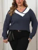 Plus Size Contrast Dropped Shoulder Long Sleeve Sweater sold by Charming Charlie