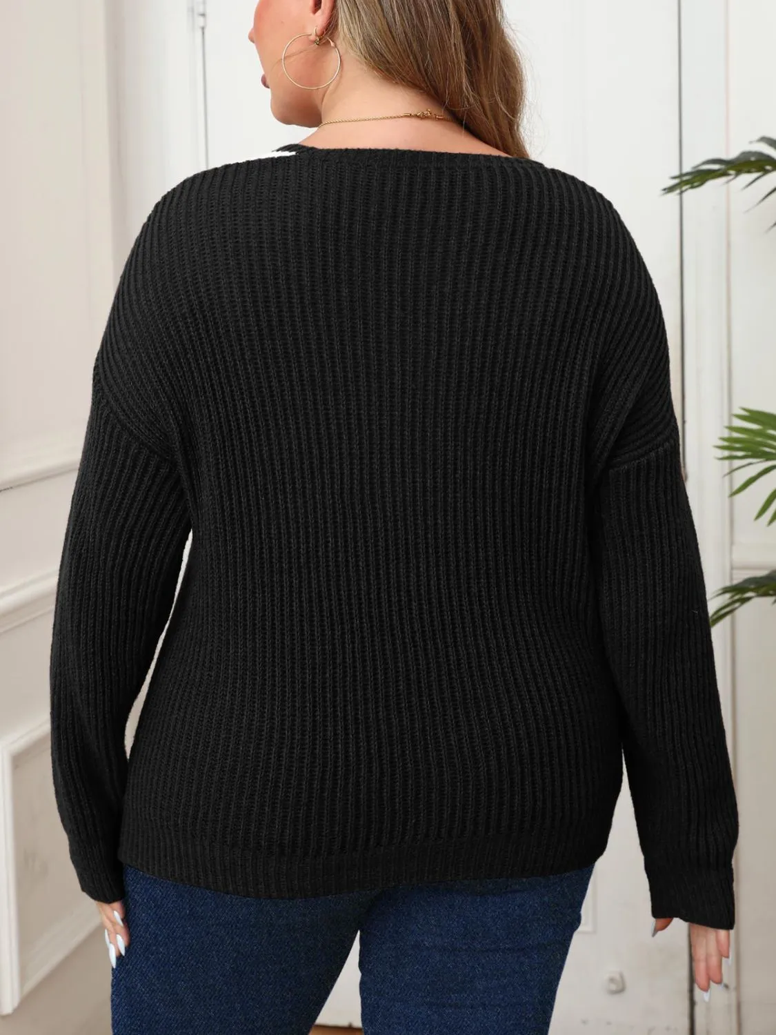 Plus Size Contrast Dropped Shoulder Long Sleeve Sweater sold by Charming Charlie product image thumbnail 2