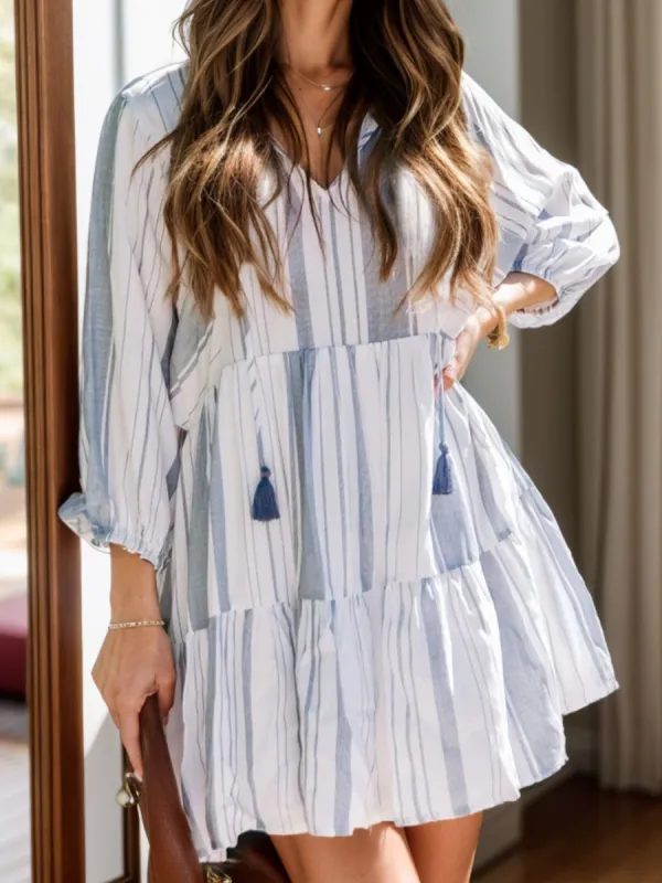 Tassel Striped Tie Neck Batwing Sleeve Dress sold by Charming Charlie