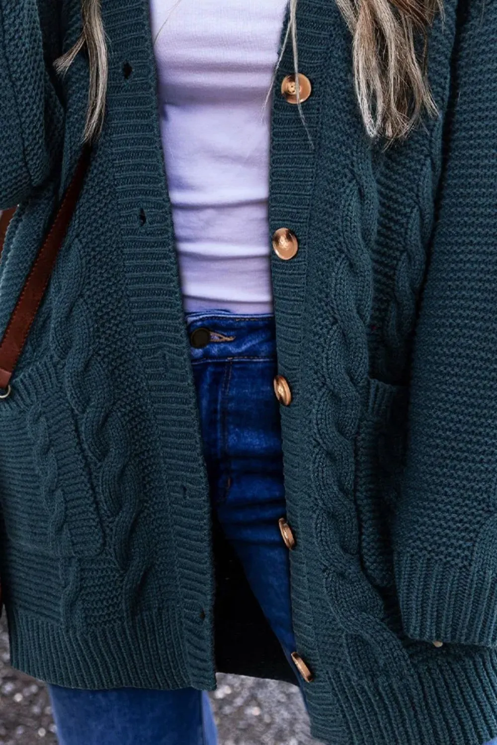 Cable-Knit Button Up Long Sleeve Cardigan sold by Charming Charlie product image thumbnail 3