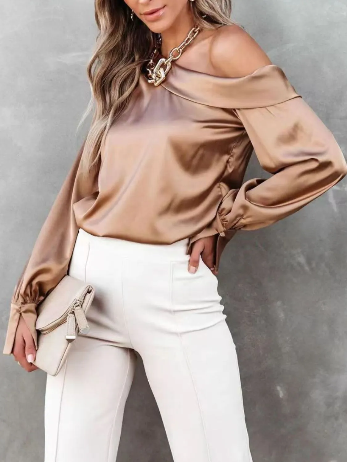 One Shoulder Long Sleeve Blouse sold by Charming Charlie product image thumbnail 4