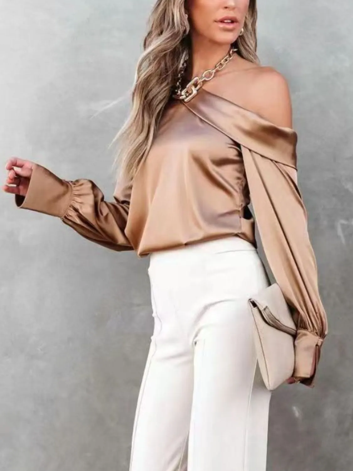 One Shoulder Long Sleeve Blouse sold by Charming Charlie product image thumbnail 5