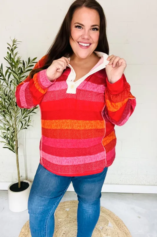 Be Bold Magenta Striped Button Down Placket Collared Top sold by Charming Charlie